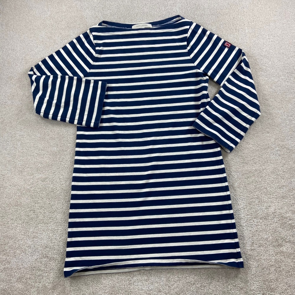 Marc Jacobs Tunic Dress Womens S Small Blue White Striped Boatneck Long Sleeve